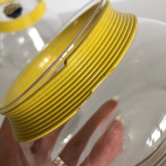 Vintage Rubel Crystal Retro Sugar Creamer Yellow Banding Trim And Wood Beads - Picture 13 of 15